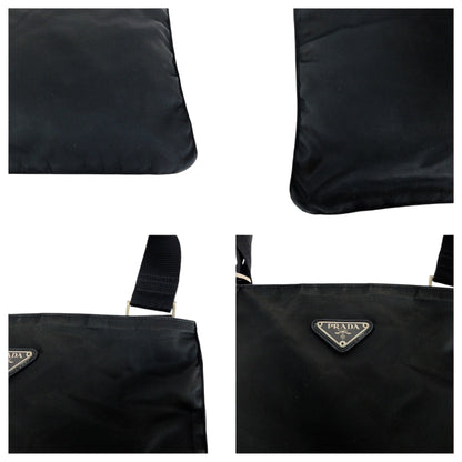 Prada Shoulder Bag Nylon Black Silvermetal Test Triangle With Logo