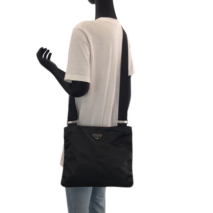 Prada Shoulder Bag Nylon Black Silvermetal Test Triangle With Logo