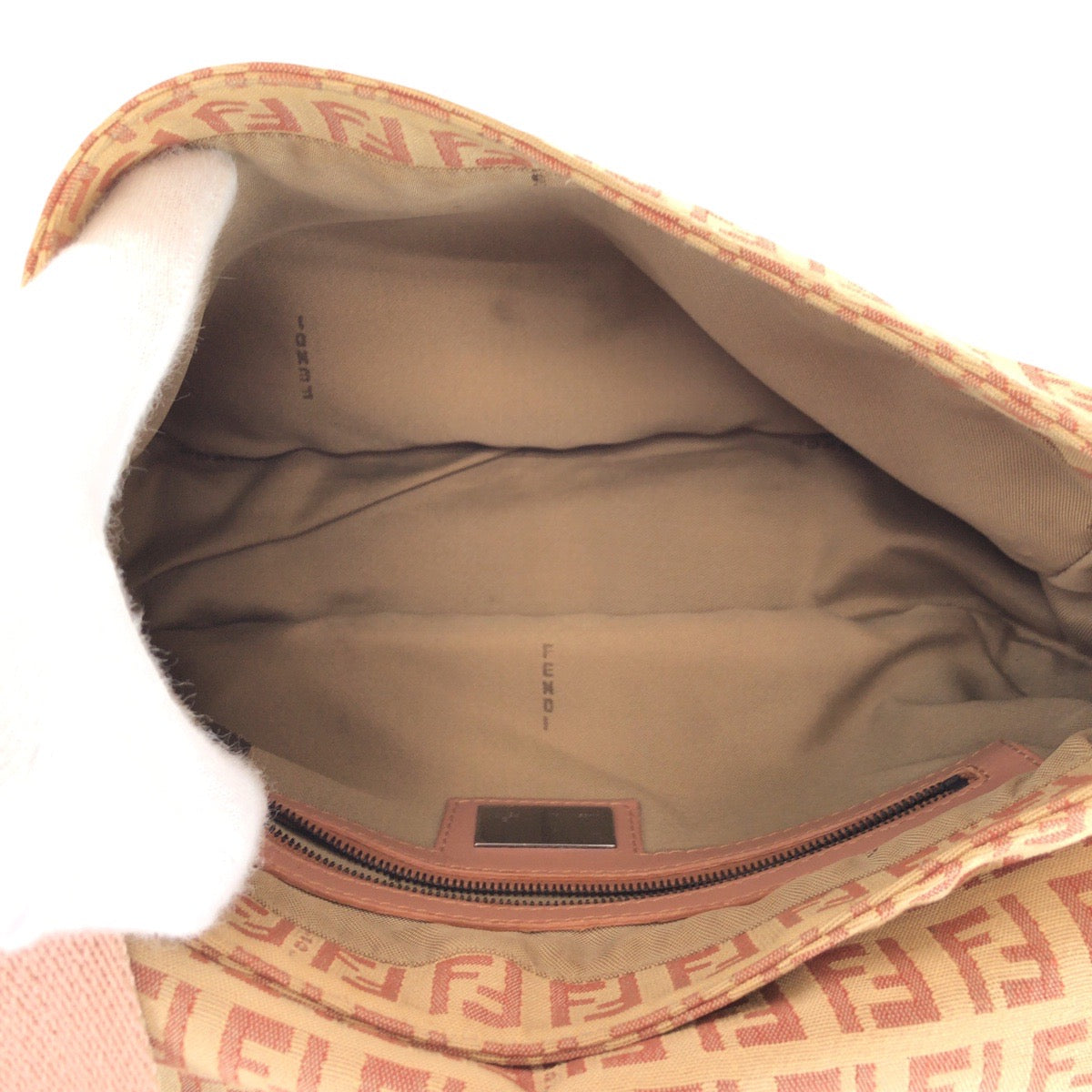 Fendi Shoulder Bag Canvas Beige Pink Silvermetal Zucchino