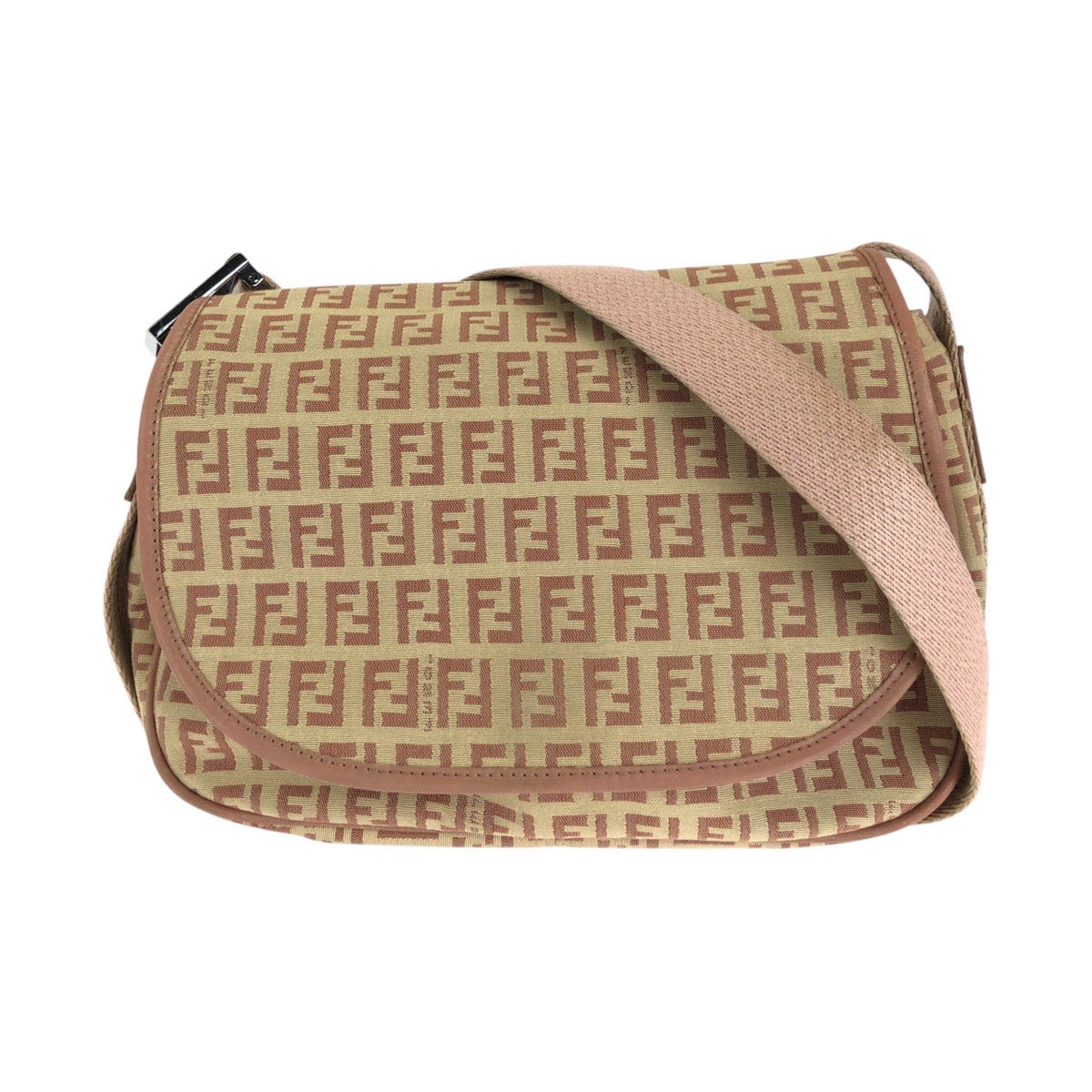 Fendi Shoulder Bag Canvas Beige Pink Silvermetal Zucchino
