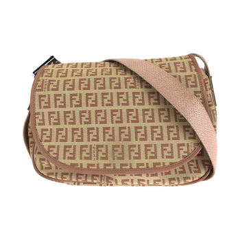Fendi Shoulder Bag Canvas Beige Pink Silvermetal Zucchino