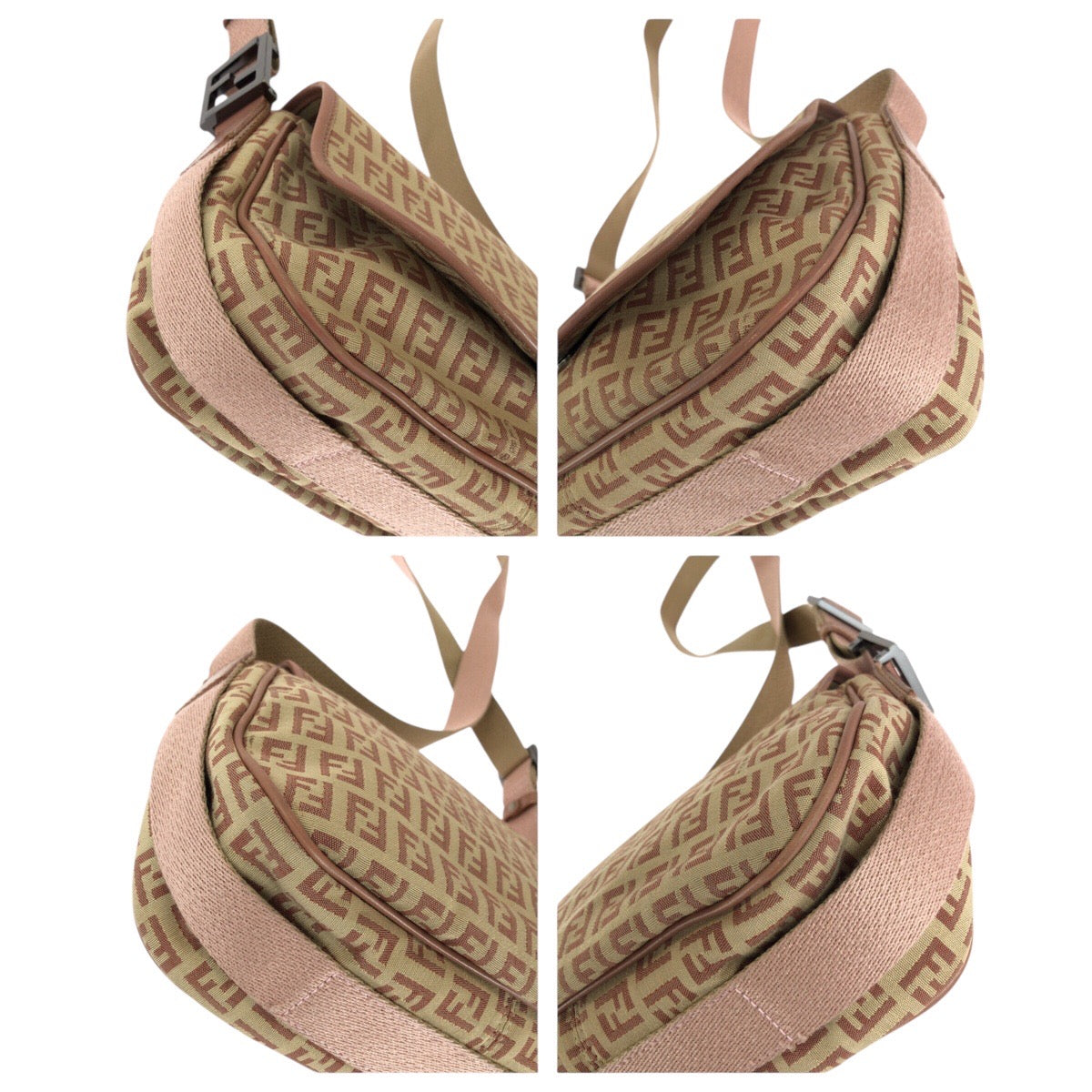Fendi Shoulder Bag Canvas Beige Pink Silvermetal Zucchino