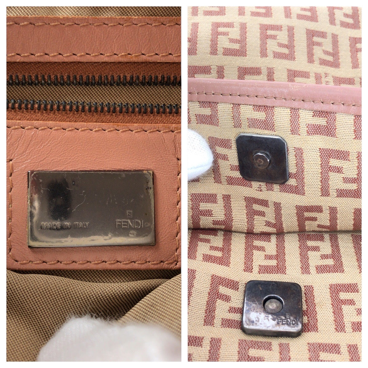 Fendi Shoulder Bag Canvas Beige Pink Silvermetal Zucchino