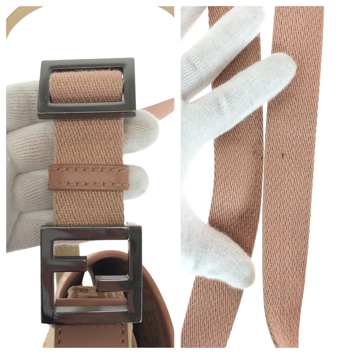 Fendi Shoulder Bag Canvas Beige Pink Silvermetal Zucchino