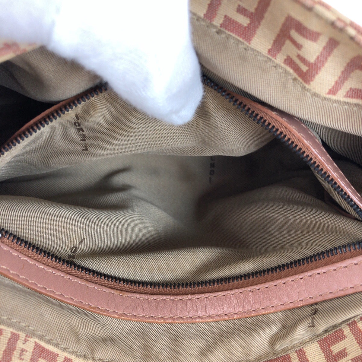 Fendi Shoulder Bag Canvas Beige Pink Silvermetal Zucchino