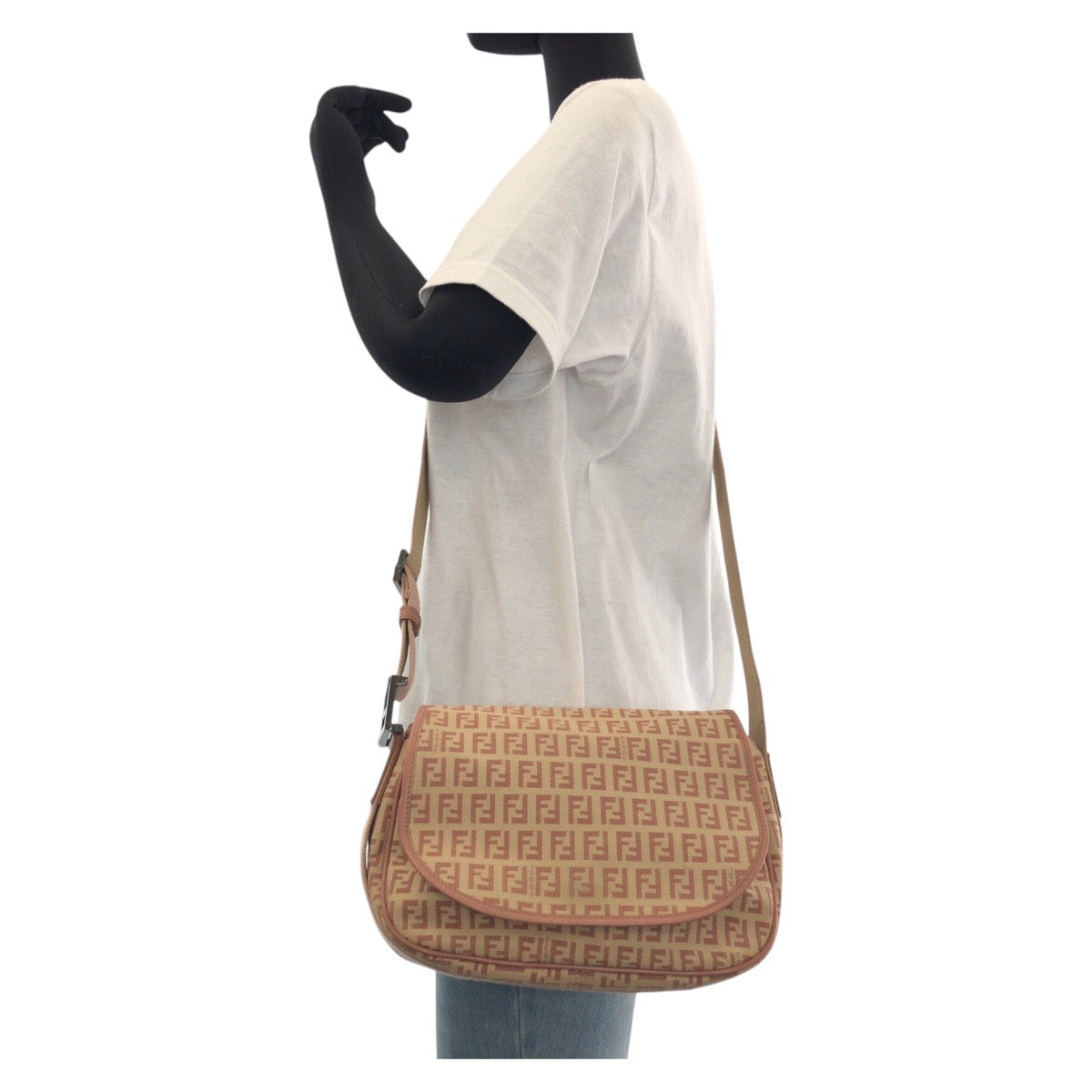 Fendi Shoulder Bag Canvas Beige Pink Silvermetal Zucchino