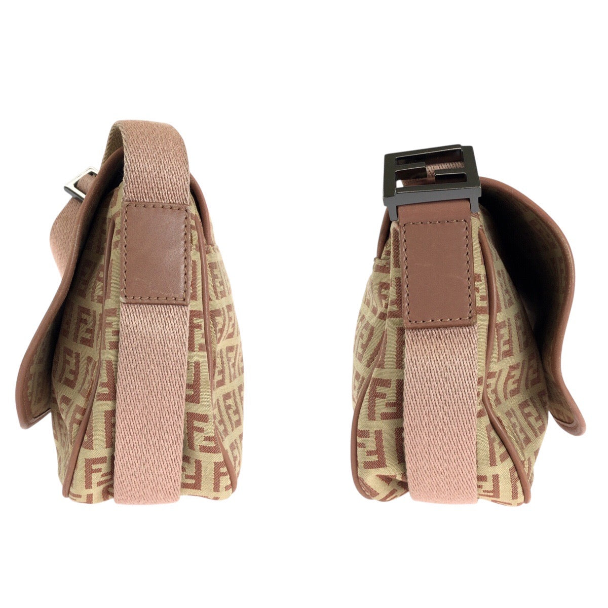 Fendi Shoulder Bag Canvas Beige Pink Silvermetal Zucchino