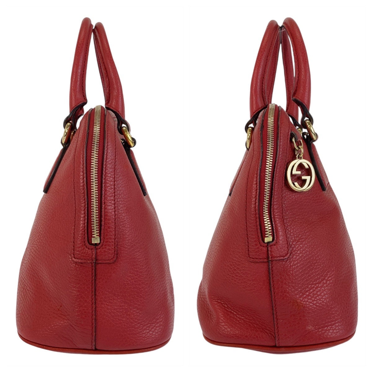 Gucci Handbag 449662 Leather Red Gold Metal Interlocking