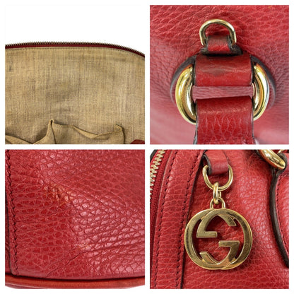 Gucci Handbag 449662 Leather Red Gold Metal Interlocking