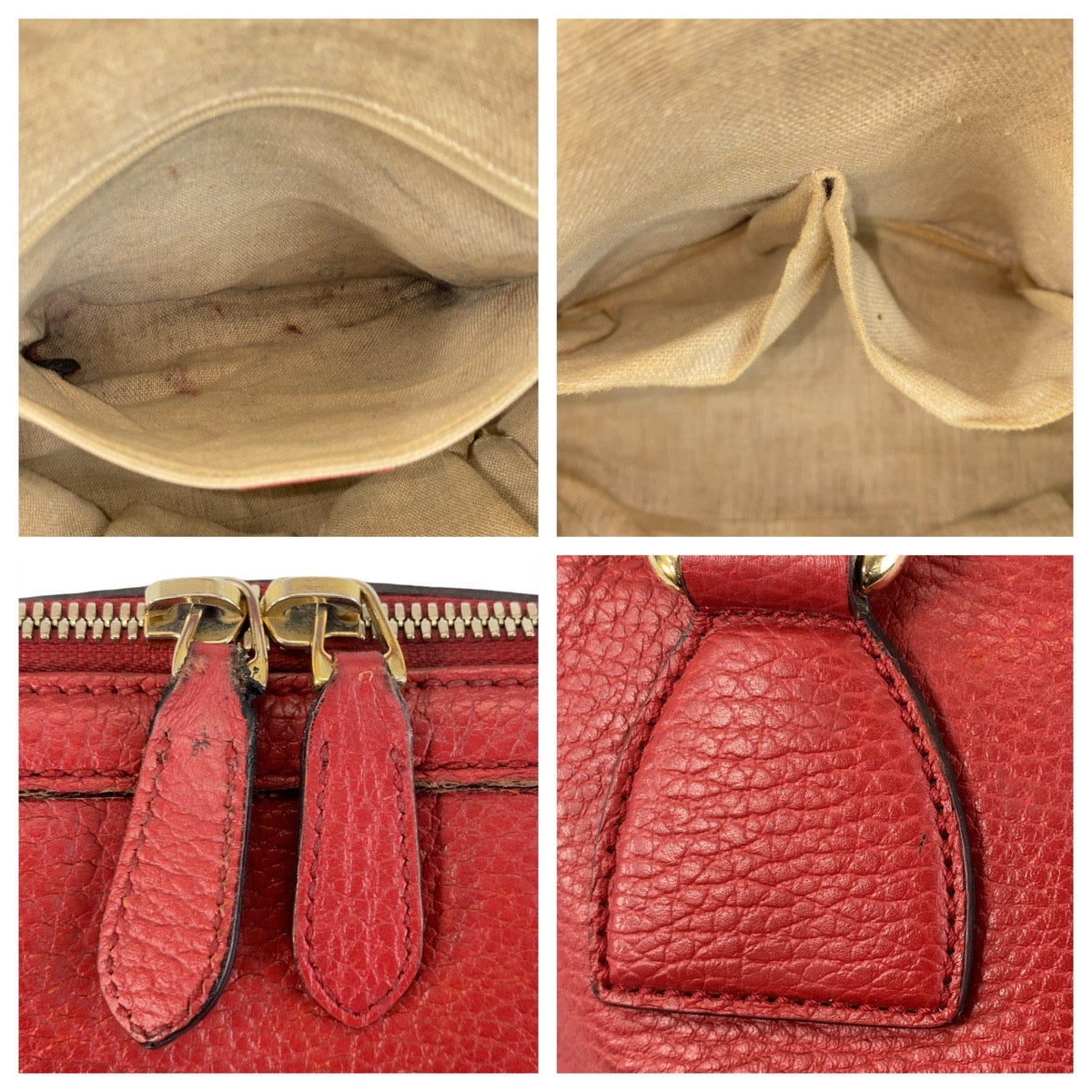 Gucci Handbag 449662 Leather Red Gold Metal Interlocking