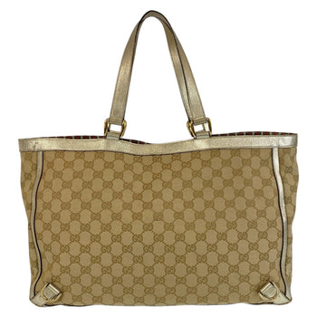 Gucci Tote Bag 141472 Gg Canvas Beige Gold Metal Abbey