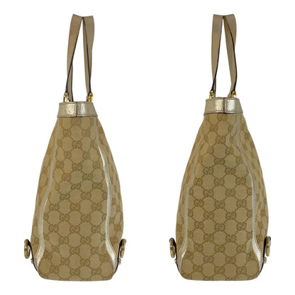Gucci Tote Bag 141472 Gg Canvas Beige Gold Metal Abbey