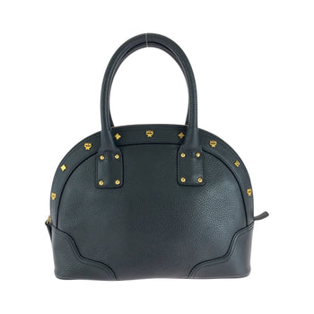 Mcm Handbag Leather Black Goldmetal Logo