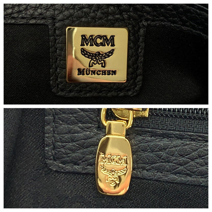 Mcm Handbag Leather Black Goldmetal Logo