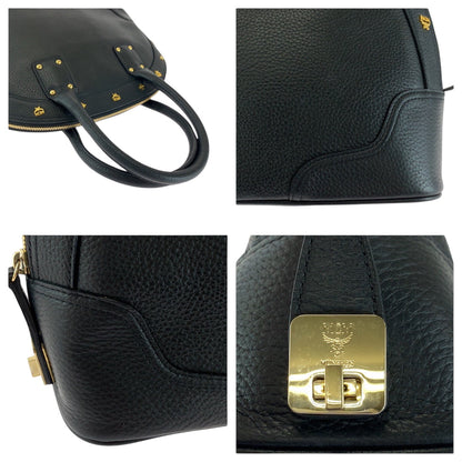 Mcm Handbag Leather Black Goldmetal Logo