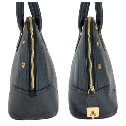 Mcm Handbag Leather Black Goldmetal Logo