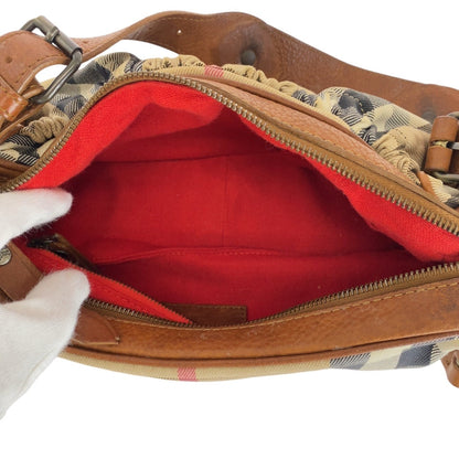 Burberry Shoulder Bag Canvas Brown Beige Gunmetal Metal Prorsum Check Pattern