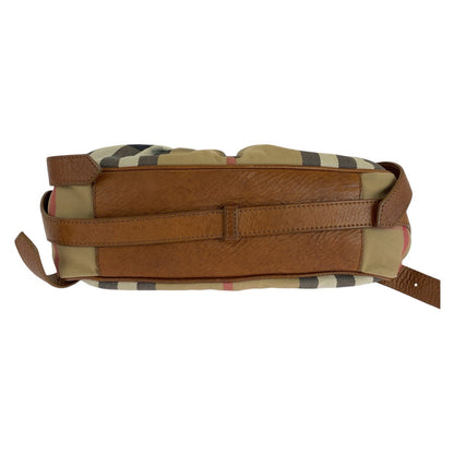 Burberry Shoulder Bag Canvas Brown Beige Gunmetal Metal Prorsum Check Pattern