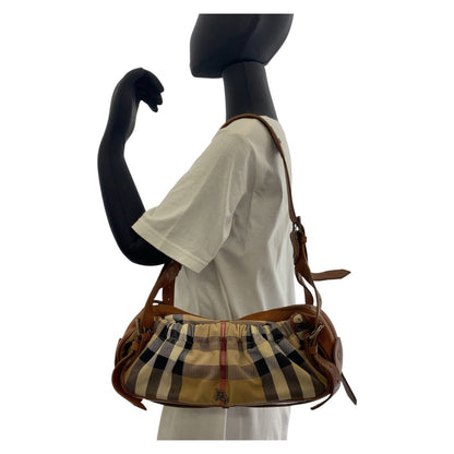 Burberry Shoulder Bag Canvas Brown Beige Gunmetal Metal Prorsum Check Pattern