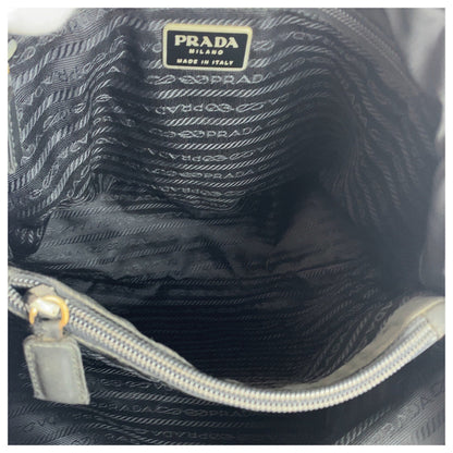 Prada Tote Bag Nylon Black Silvermetal Test Triangle With Logo