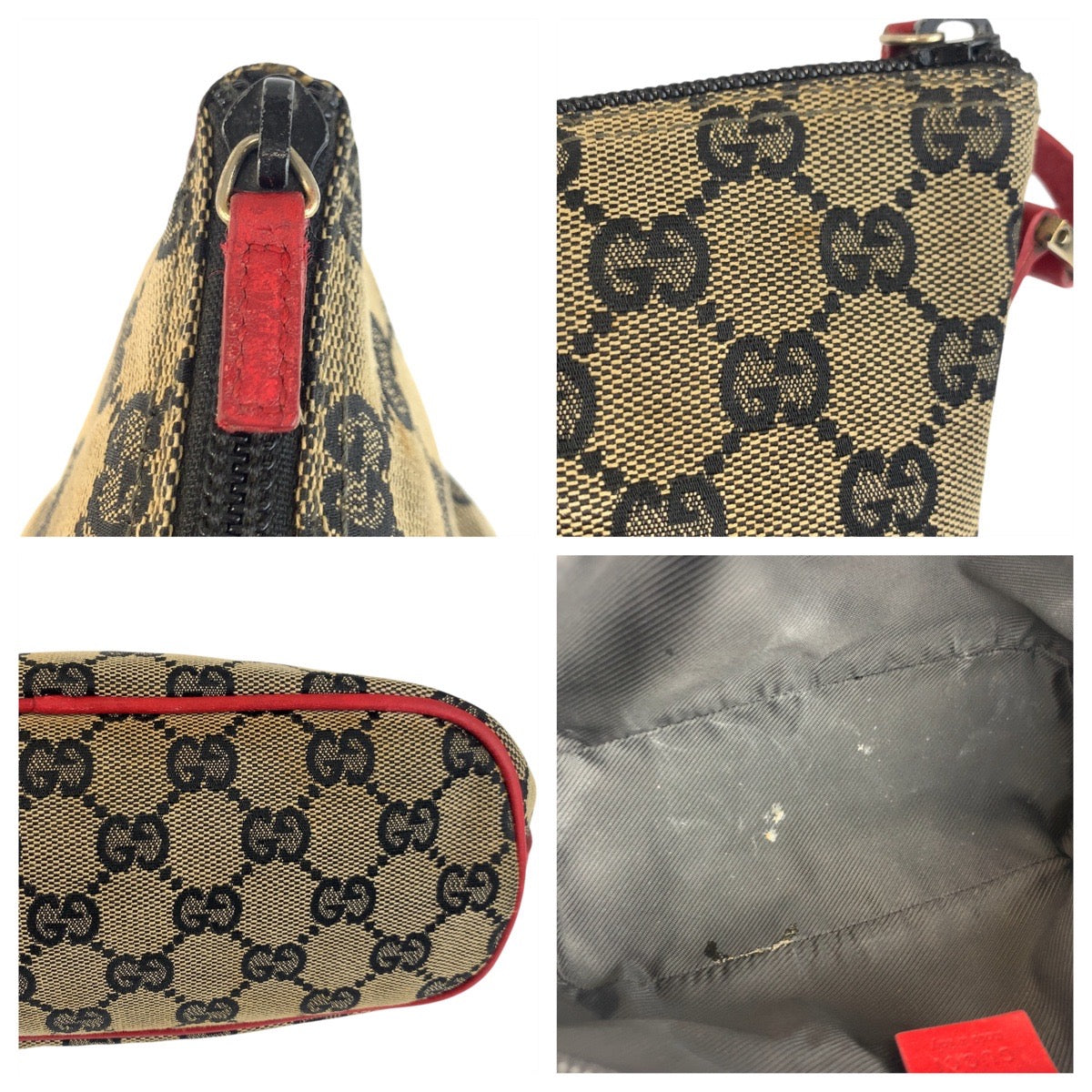 Gucci Handbag 039 1103 Gg Canvas Beige Red Gold Metal