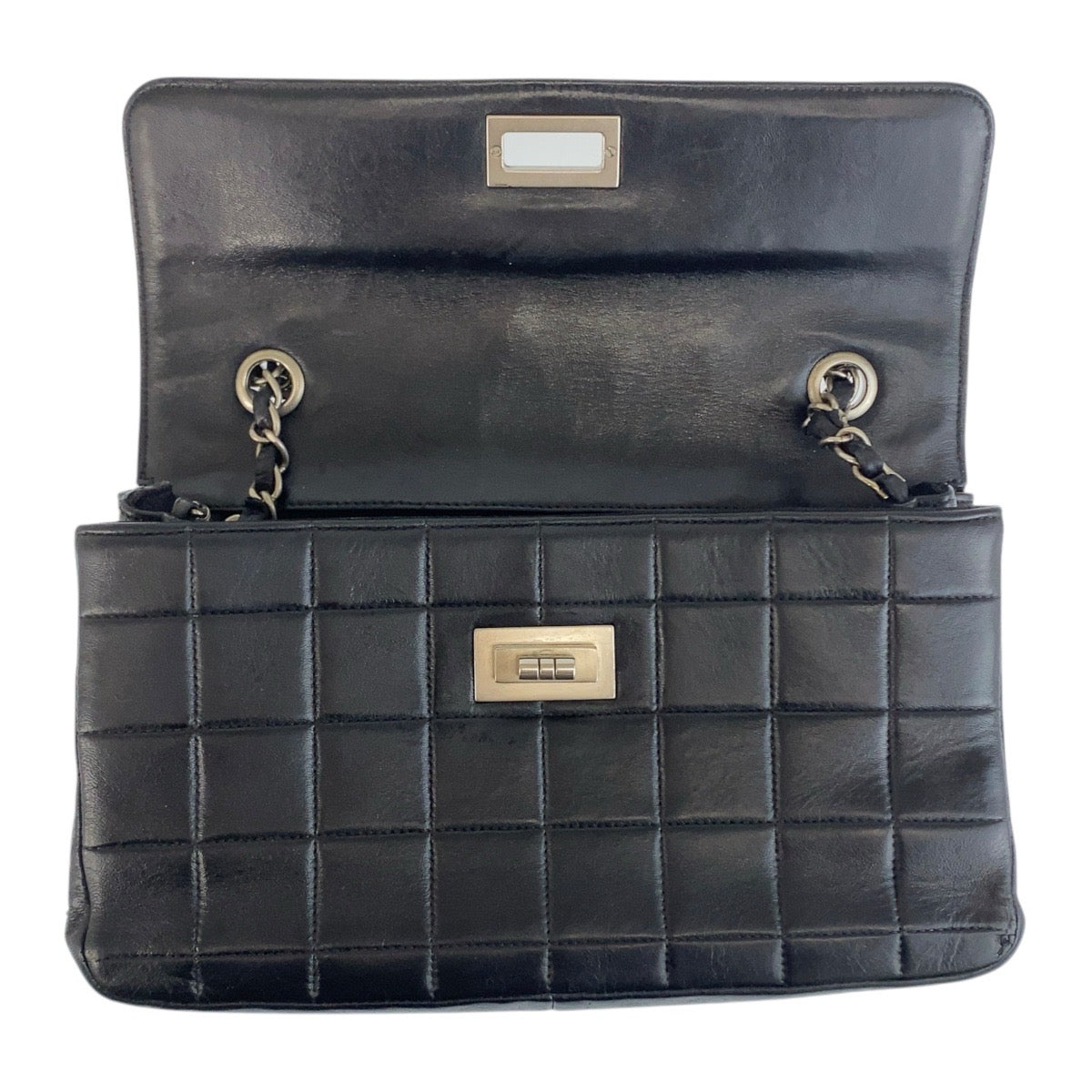 Chanel Shoulder Bag 6135*** Lambskin Black Silvermetal Chocolate Bar