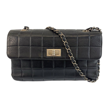 Chanel Shoulder Bag 6135*** Lambskin Black Silvermetal Chocolate Bar