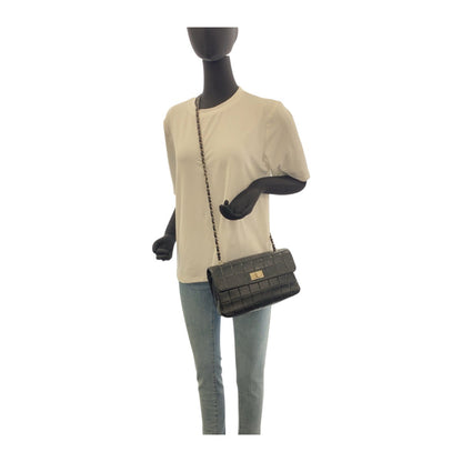 Chanel Shoulder Bag 6135*** Lambskin Black Silvermetal Chocolate Bar