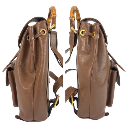Gucci Backpack 003 2034 0030 Leather Brown Gold Metal Bamboo