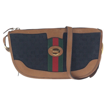 Gucci Shoulder Bag Gg Canvas Black Brown Gold Metal Old Gucci Shelly Line