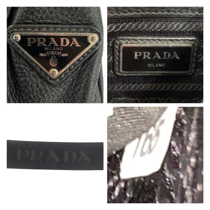 Prada Shoulder Bag Pvc Black Silver Metal Vittero Triangle With Logo