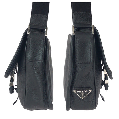 Prada Shoulder Bag Pvc Black Silver Metal Vittero Triangle With Logo