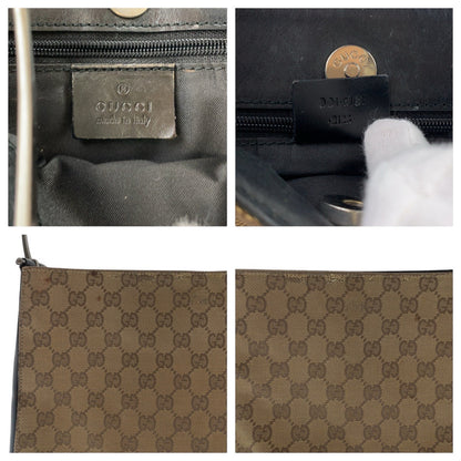 Gucci Shoulder Bag 001 3181 Gg Canvas Brown Silver Metal