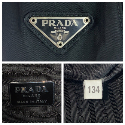 Prada Tote Bag Nylon Black Silvermetal Test Triangle With Logo