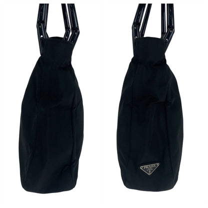 Prada Tote Bag Nylon Black Silvermetal Test Triangle With Logo