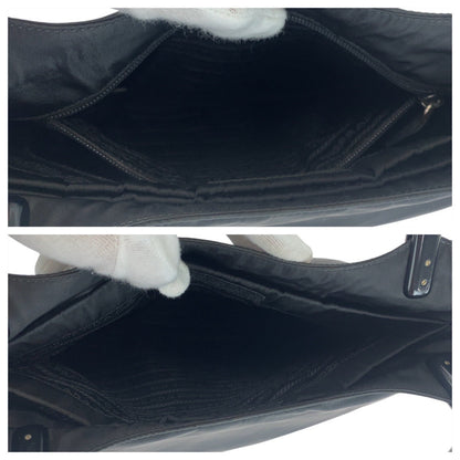 Prada Tote Bag Nylon Black Silvermetal Test Triangle With Logo
