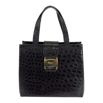 Salvatore Ferragamo Handbag Aq-218252 Leather Brown Gold Metal Embossing