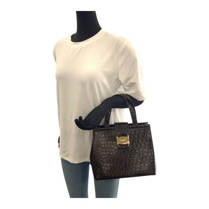 Salvatore Ferragamo Handbag Aq-218252 Leather Brown Gold Metal Embossing