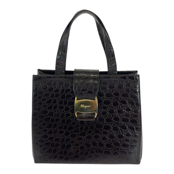 Salvatore Ferragamo Handbag Aq-218252 Leather Brown Gold Metal Embossing