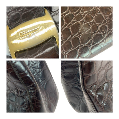 Salvatore Ferragamo Handbag Aq-218252 Leather Brown Gold Metal Embossing