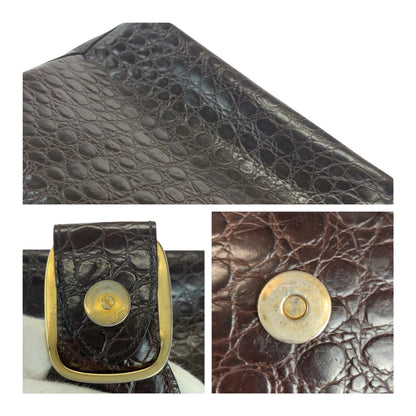 Salvatore Ferragamo Handbag Aq-218252 Leather Brown Gold Metal Embossing