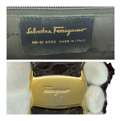Salvatore Ferragamo Handbag Aq-218252 Leather Brown Gold Metal Embossing