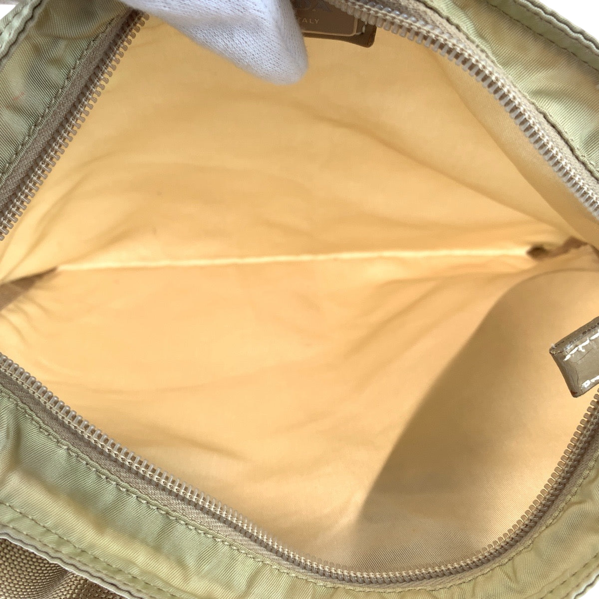 Prada Shoulder Bag Bt0175 Nylon Beige Silvermetal Test Triangle With Logo