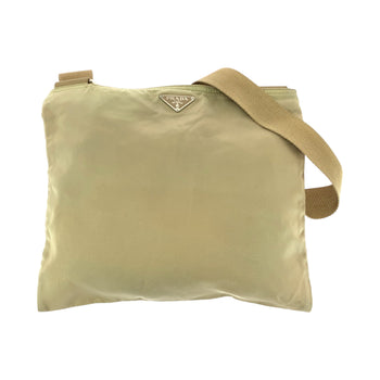 Prada Shoulder Bag Bt0175 Nylon Beige Silvermetal Test Triangle With Logo