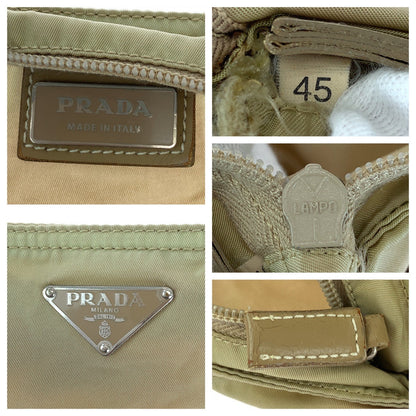 Prada Shoulder Bag Bt0175 Nylon Beige Silvermetal Test Triangle With Logo