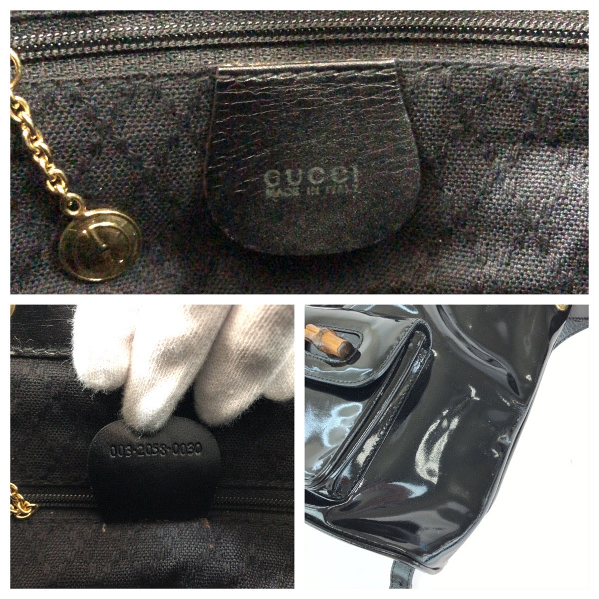Gucci Backpack 003 2850 0030 Patent Leather Black Goldmetal Bamboo