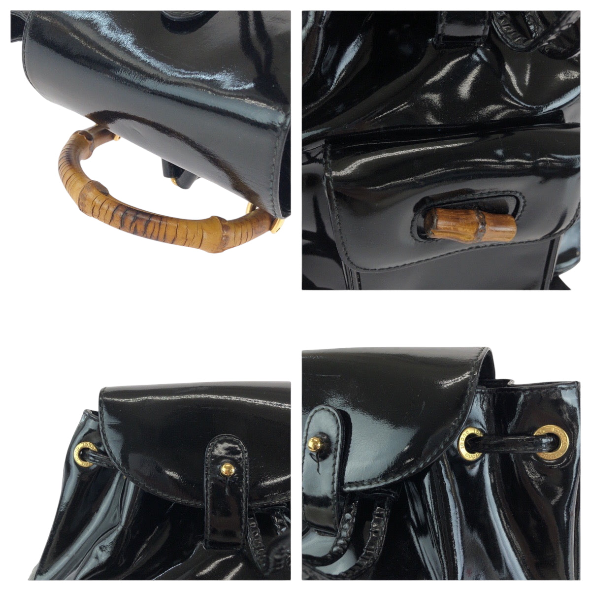Gucci Backpack 003 2850 0030 Patent Leather Black Goldmetal Bamboo