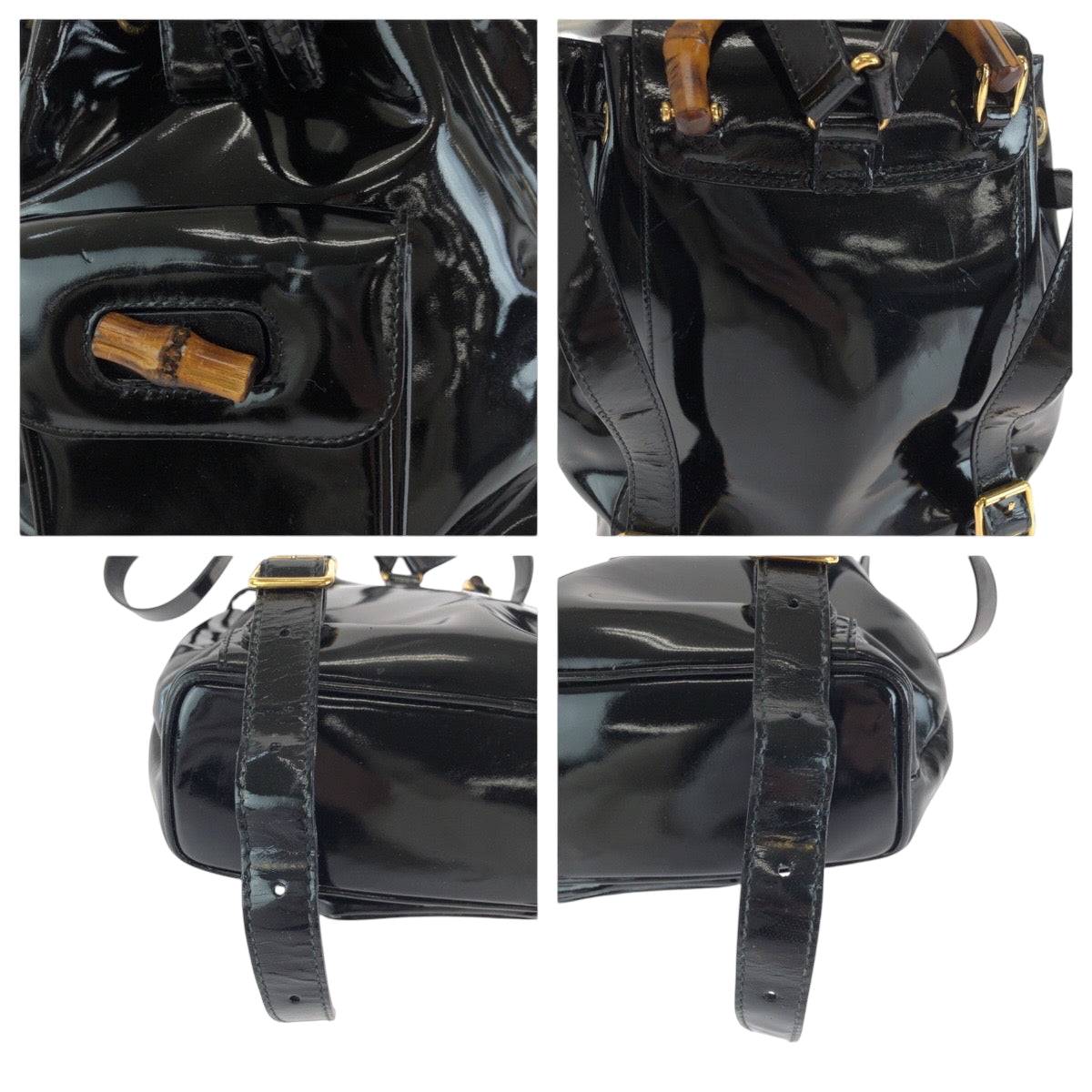Gucci Backpack 003 2850 0030 Patent Leather Black Goldmetal Bamboo