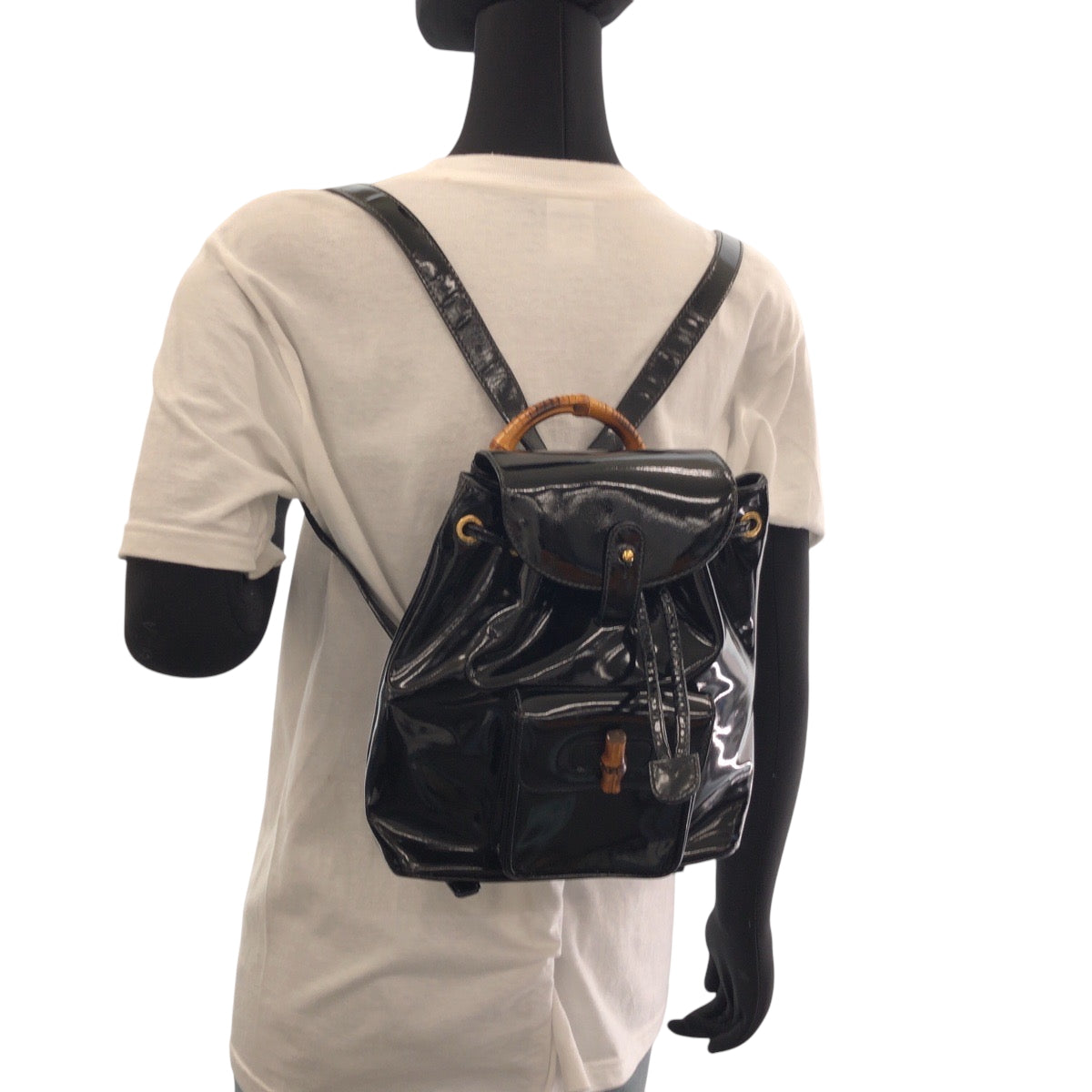 Gucci Backpack 003 2850 0030 Patent Leather Black Goldmetal Bamboo