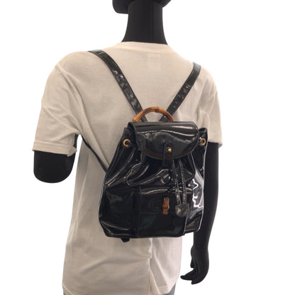 Gucci Backpack 003 2850 0030 Patent Leather Black Goldmetal Bamboo
